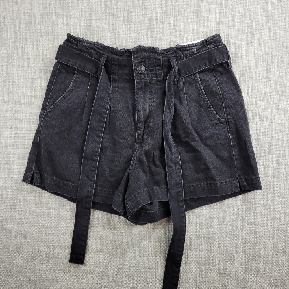 American Eagle Womens Mom Short Size 4 Black Denim‎ Paperbag Super High Rise NEW